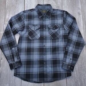 Dixxon Flannel Adamantium Mens S Blue Black Plaid D-Tech Button Down Shirt